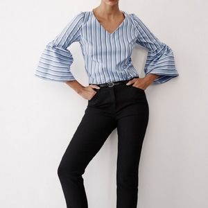 White House ablack Market Blue Stripe Flare Top 14